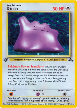 Ditto (3) - Fossil - Unlimited Holofoil - Damaged