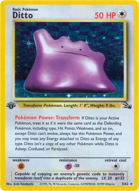 Ditto (3) - Fossil - Unlimited Holofoil - Damaged