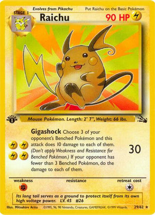 Raichu (29) - Fossil - Unlimited - Moderately Played (MP)
