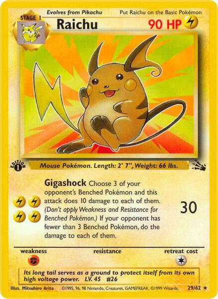 Raichu (29) - Fossil - Unlimited - Moderately Played (MP)