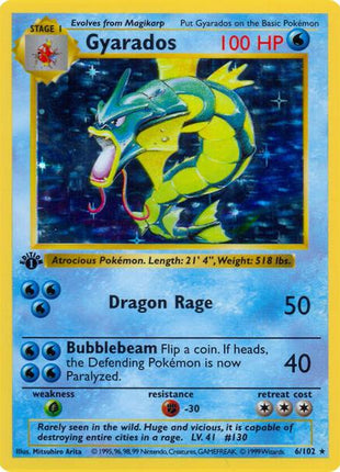 Gyarados - Base Set Shadowless - Unlimited Holofoil - Heavily Played (HP)