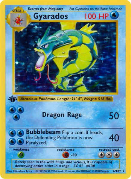 Gyarados - Base Set Shadowless - Unlimited Holofoil - Heavily Played (HP)