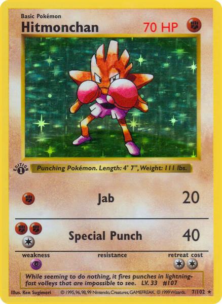 Hitmonchan - Base Set Shadowless - Unlimited Holofoil - Damaged