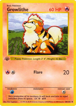 Growlithe - Base Set Shadowless - 1st Edition - Moderately Played (MP)