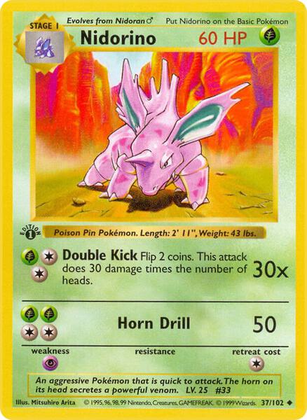 Nidorino - Base Set Shadowless - Unlimited - Damaged
