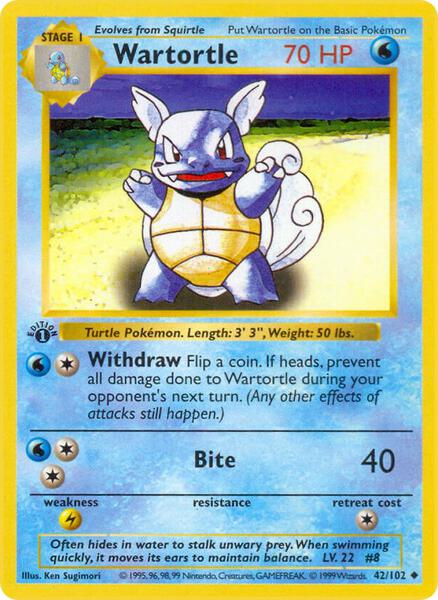 Wartortle - Base Set Shadowless - 1st Edition - Damaged