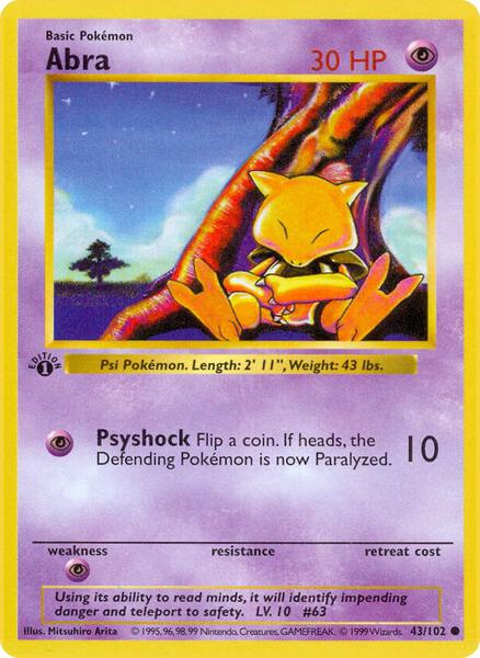 Abra - Base Set Shadowless - 1st Edition - Damaged