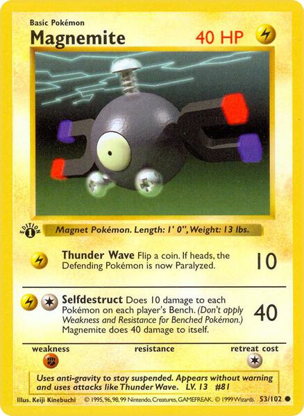 Magnemite - Base Set Shadowless - 1st Edition - Moderately Played (MP)
