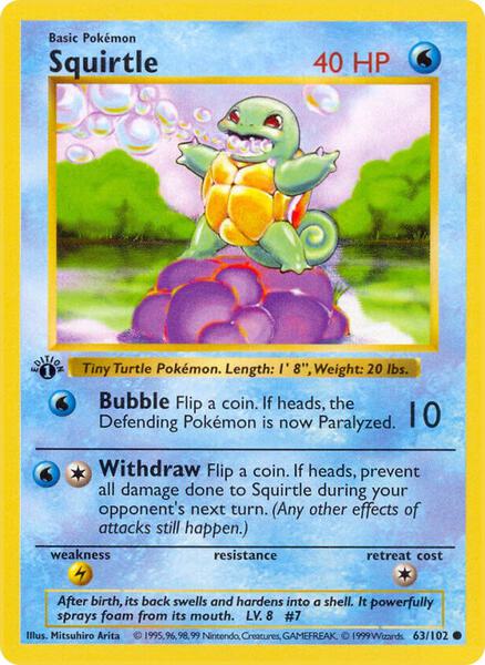Squirtle - Base Set Shadowless - 1st Edition - Damaged