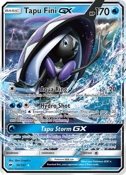 Tapu Fini GX - SM Burning Shadows - Holofoil - Moderately Played (MP)