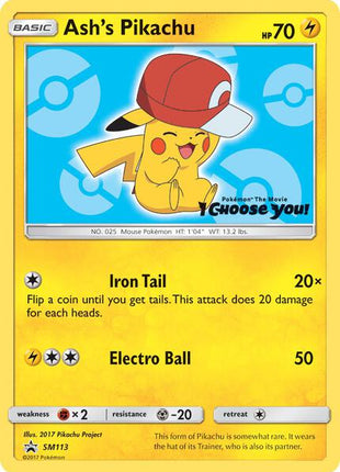 Ash's Pikachu - SM113 - SM Promos - Moderately Played (MP)