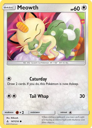 Meowth - SM Unbroken Bonds - Moderately Played (MP)