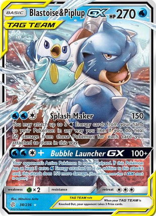 Blastoise & Piplup GX - SM Cosmic Eclipse - Holofoil - Damaged