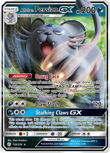 Alolan Persian GX - SM Cosmic Eclipse - Holofoil - Damaged