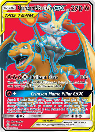 Charizard & Braixen GX (Full Art) - SM Cosmic Eclipse - Holofoil - Near Mint (NM)