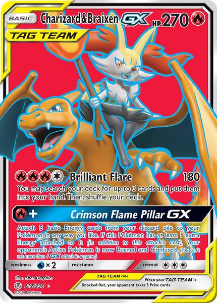Charizard & Braixen GX (Full Art) - SM Cosmic Eclipse - Holofoil - Near Mint (NM)