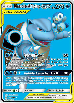 Blastoise & Piplup GX (Full Art) - SM Cosmic Eclipse - Holofoil - Heavily Played (HP)