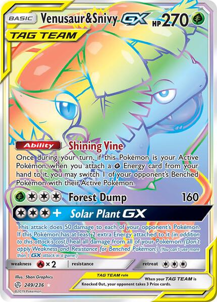 Venusaur & Snivy GX (Secret) - SM Cosmic Eclipse - Holofoil - Near Mint (NM)