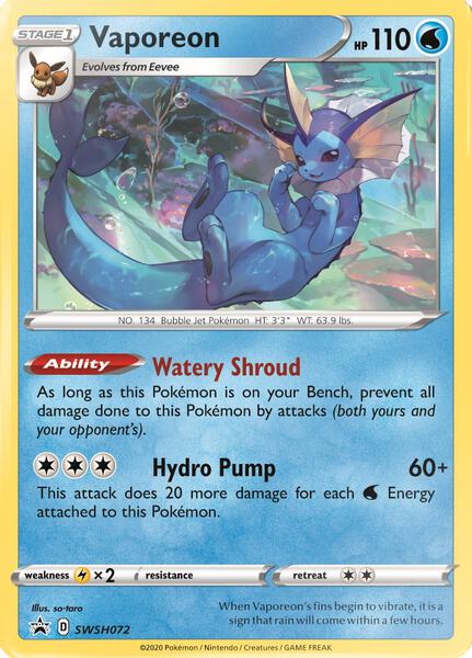 Vaporeon - SWSH072 - SWSH Sword and Shield Promo Cards - Holofoil - Near Mint (NM)