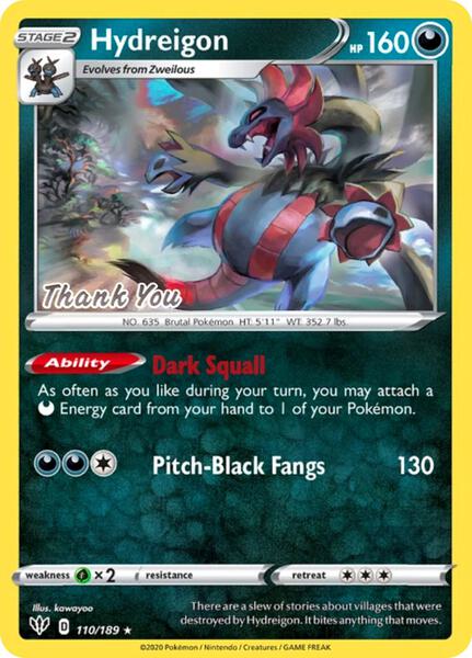 Hydreigon - 110/189 [Thank You] - Miscellaneous Cards and Products - Reverse Holofoil - Near Mint (NM)