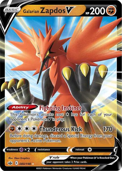 Galarian Zapdos V - SWSH06 Chilling Reign - Holofoil - Damaged