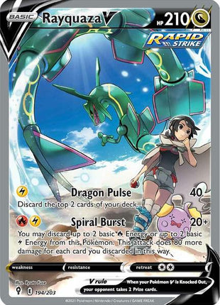Rayquaza V (Alternate Full Art) - SWSH07 Evolving Skies - Holofoil - Heavily Played (HP)