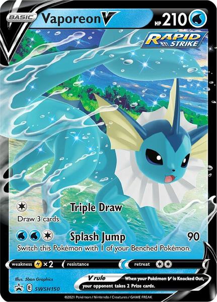 Vaporeon V - SWSH150 - SWSH Sword and Shield Promo Cards - Holofoil - Damaged