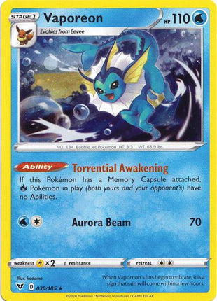 Vaporeon - 030/185 (Cosmos Holo) - Miscellaneous Cards and Products - Holofoil - Near Mint (NM)