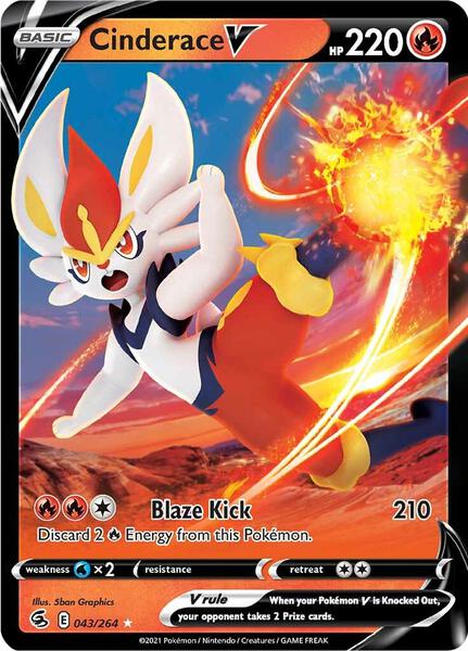 Cinderace V (43) - SWSH08 Fusion Strike - Holofoil - Near Mint (NM)