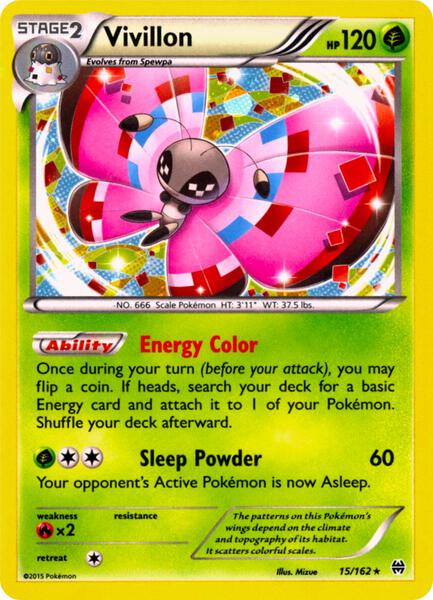Vivillon - 15/162 (Cosmos Holo) - Miscellaneous Cards and Products - Holofoil - Moderately Played (MP)