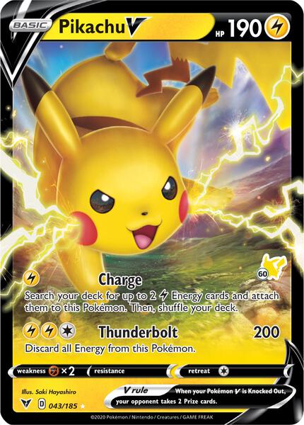 Pikachu V - 043/185 (#60 Pikachu Stamped) - Battle Academy 2022 - Holofoil - Near Mint (NM)