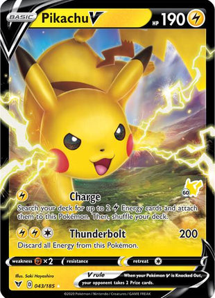 Pikachu V - 043/185 (#60 Pikachu Stamped) - Battle Academy 2022 - Holofoil - Lightly Played (LP)