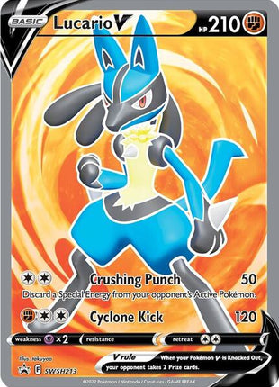Lucario V - SWSH213 - SWSH Sword and Shield Promo Cards - Holofoil - Moderately Played (MP)
