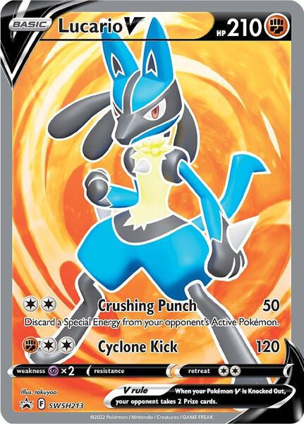 Lucario V - SWSH213 - SWSH Sword and Shield Promo Cards - Holofoil - Moderately Played (MP)