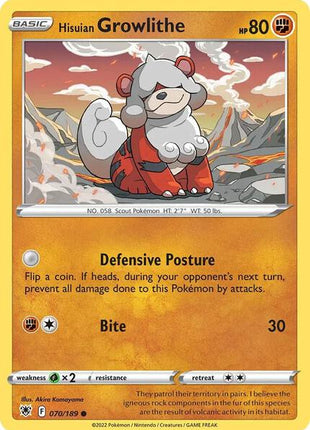 Hisuian Growlithe - 070/189 (Cosmos Holo) - Deck Exclusives - Holofoil - Near Mint (NM)