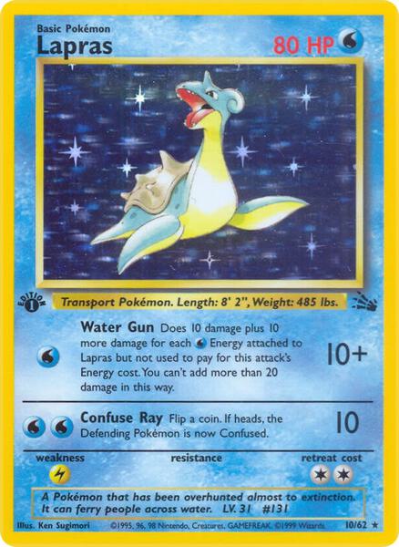 Lapras (10) - Fossil - 1st Edition Holofoil - Heavily Played (HP)
