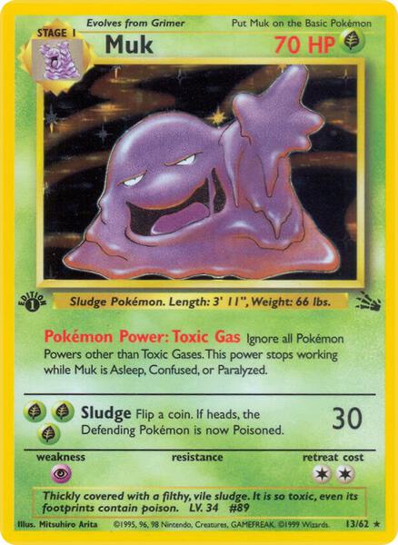 Muk (13) - Fossil - Unlimited Holofoil - Moderately Played (MP)