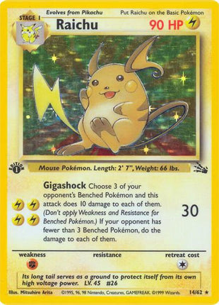 Raichu (14) - Fossil - Unlimited Holofoil - Damaged