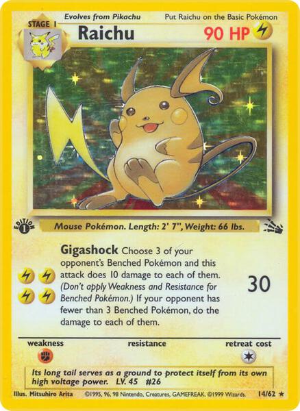 Raichu (14) - Fossil - Unlimited Holofoil - Damaged