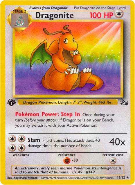 Dragonite (19) - Fossil - Unlimited - Heavily Played (HP)