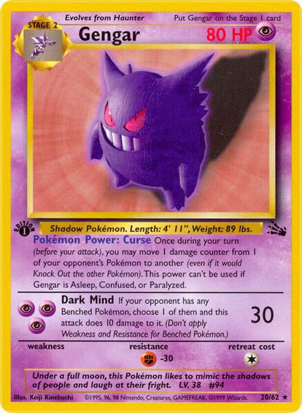 Gengar (20) - Fossil - 1st Edition - Lightly Played (LP)