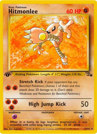 Hitmonlee (22) - Fossil - Unlimited - Heavily Played (HP)