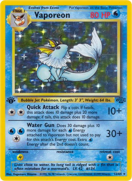 Vaporeon (12) - Jungle - Unlimited Holofoil - Moderately Played (MP)
