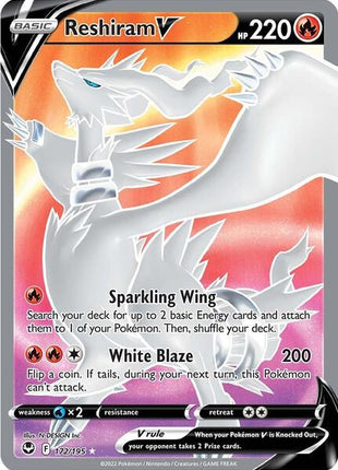 Reshiram V (Full Art) - SWSH12 Silver Tempest - Holofoil - Near Mint (NM)