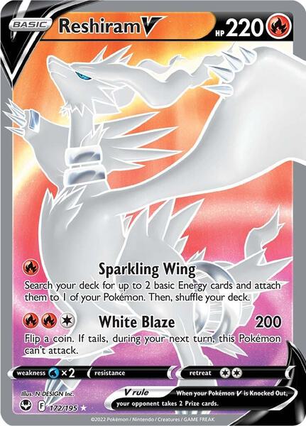 Reshiram V (Full Art) - SWSH12 Silver Tempest - Holofoil - Near Mint (NM)