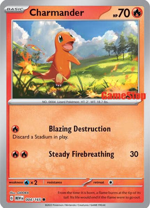 Charmander - 004/165 (GameStop Exclusive) - Miscellaneous Cards and Products - Reverse Holofoil - Near Mint (NM)