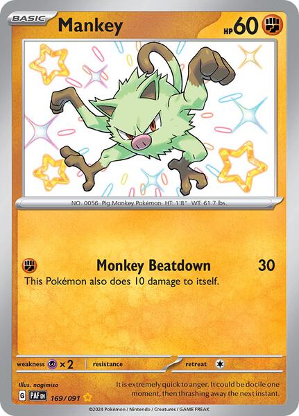 Mankey - 169/091 - SV Paldean Fates - Holofoil - Near Mint (NM)