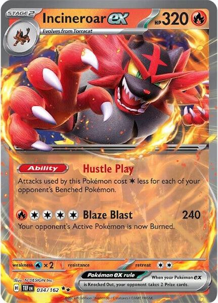 Incineroar ex - 034/162 - SV05 Temporal Forces - Holofoil - Near Mint (NM)