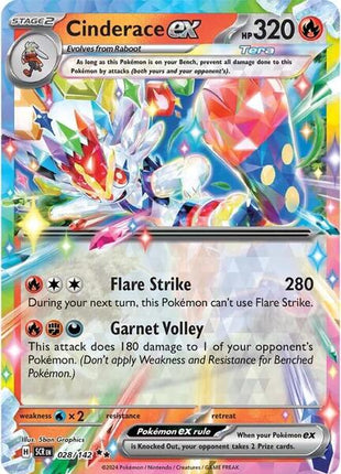 Cinderace ex - 028/142 - SV07 Stellar Crown - Holofoil - Near Mint (NM)
