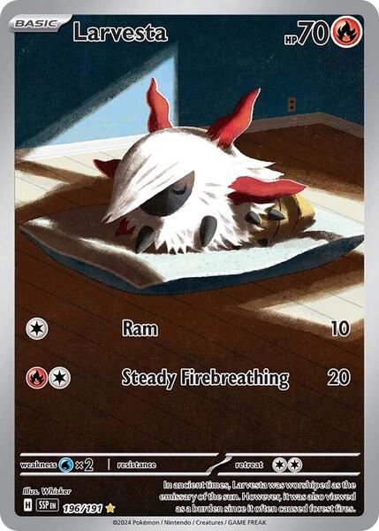 Larvesta - 196/191 - SV08 Surging Sparks - Holofoil - Near Mint (NM)